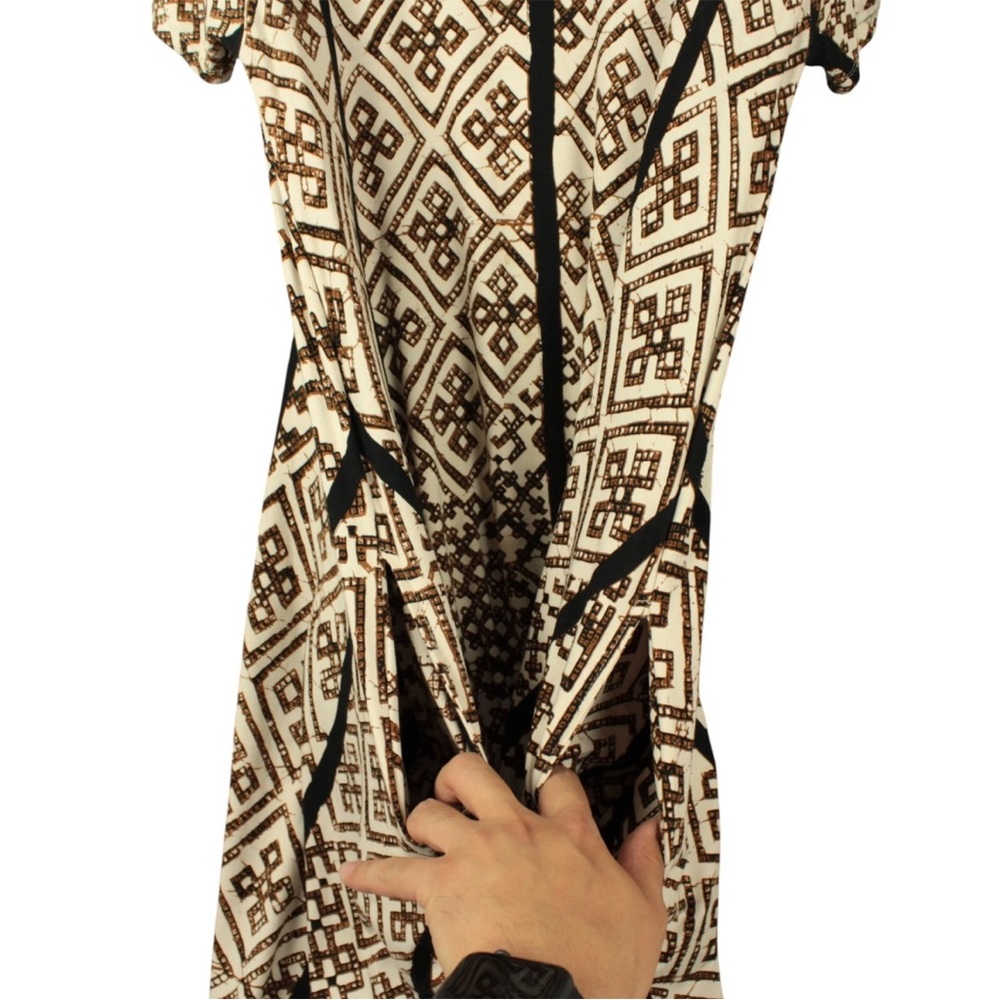 Bel Kazan Anthropology Midi Dress Short Sleeves Sz L geometric Print Boho - Picture 8 of 14
